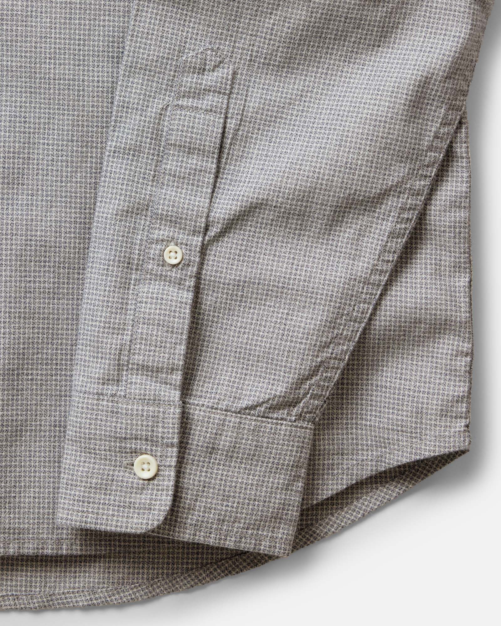 material shot of the cuff on The Jack in Steel Jaspe Check, Wovens by Taylor Stitch