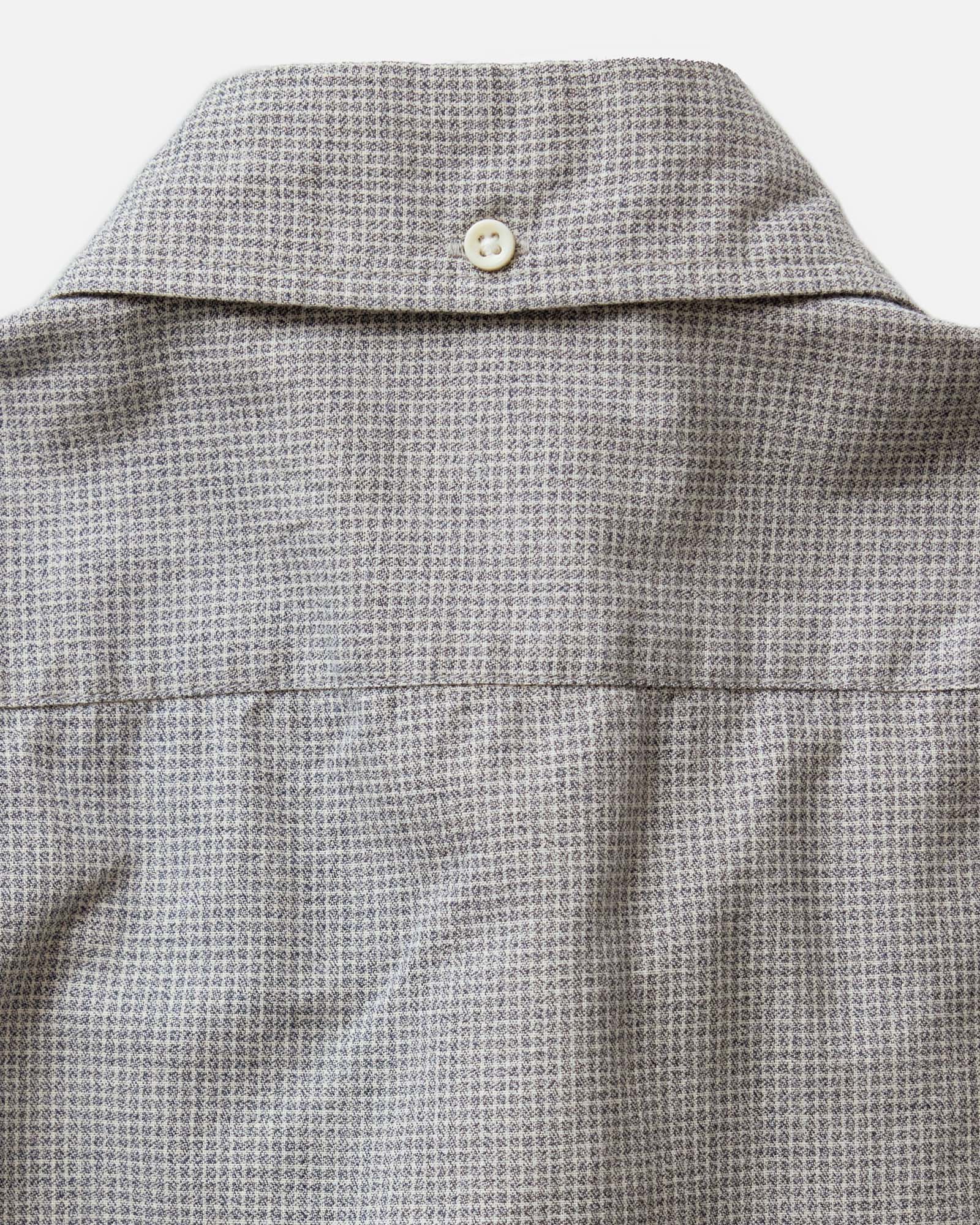 material shot of the back collar on The Jack in Steel Jaspe Check, Wovens by Taylor Stitch