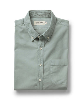 folded flatlay of The Jack in Surf Green Oxford, Wovens by Taylor Stitch