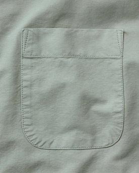 material shot of the pocket on The Jack in Surf Green Oxford, Wovens by Taylor Stitch