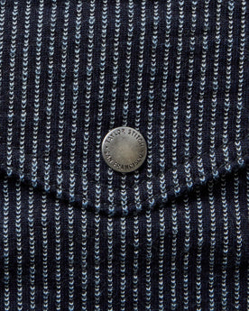 material shot of the pocket on The Jackson Jacket in Rinsed Indigo French Terry Stripe, Outerwear by Taylor Stitch