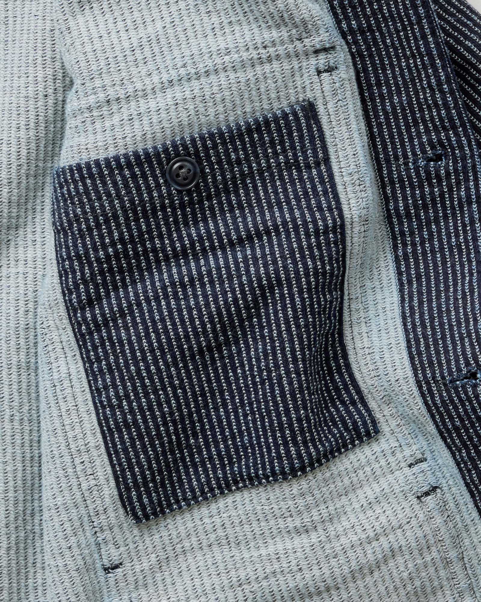 material shot of the inner pocket on The Jackson Jacket in Rinsed Indigo French Terry Stripe, Outerwear by Taylor Stitch