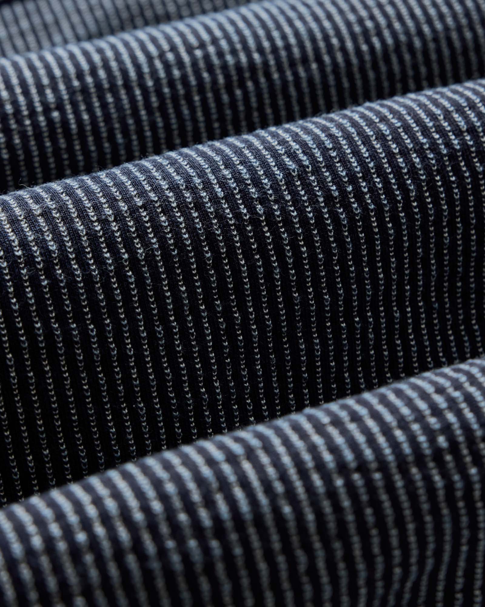 material shot of the fabric on The Jackson Jacket in Rinsed Indigo French Terry Stripe, Outerwear by Taylor Stitch