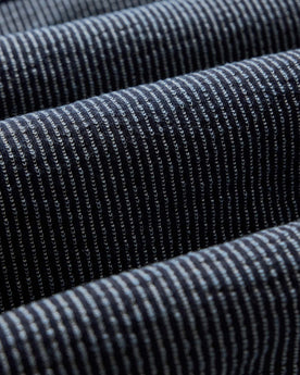 material shot of the fabric on The Jackson Jacket in Rinsed Indigo French Terry Stripe, Outerwear by Taylor Stitch