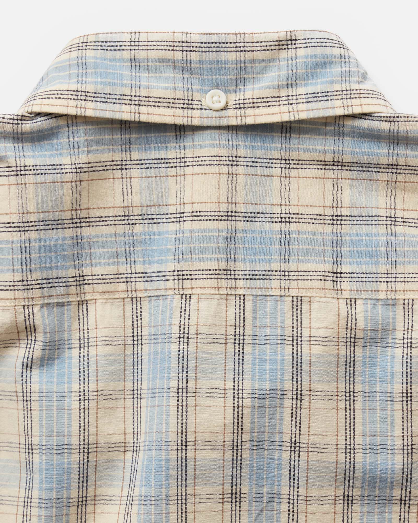 material shot of the back collar on The Logan Popover in Blue Sky Plaid, Wovens by Taylor Stitch