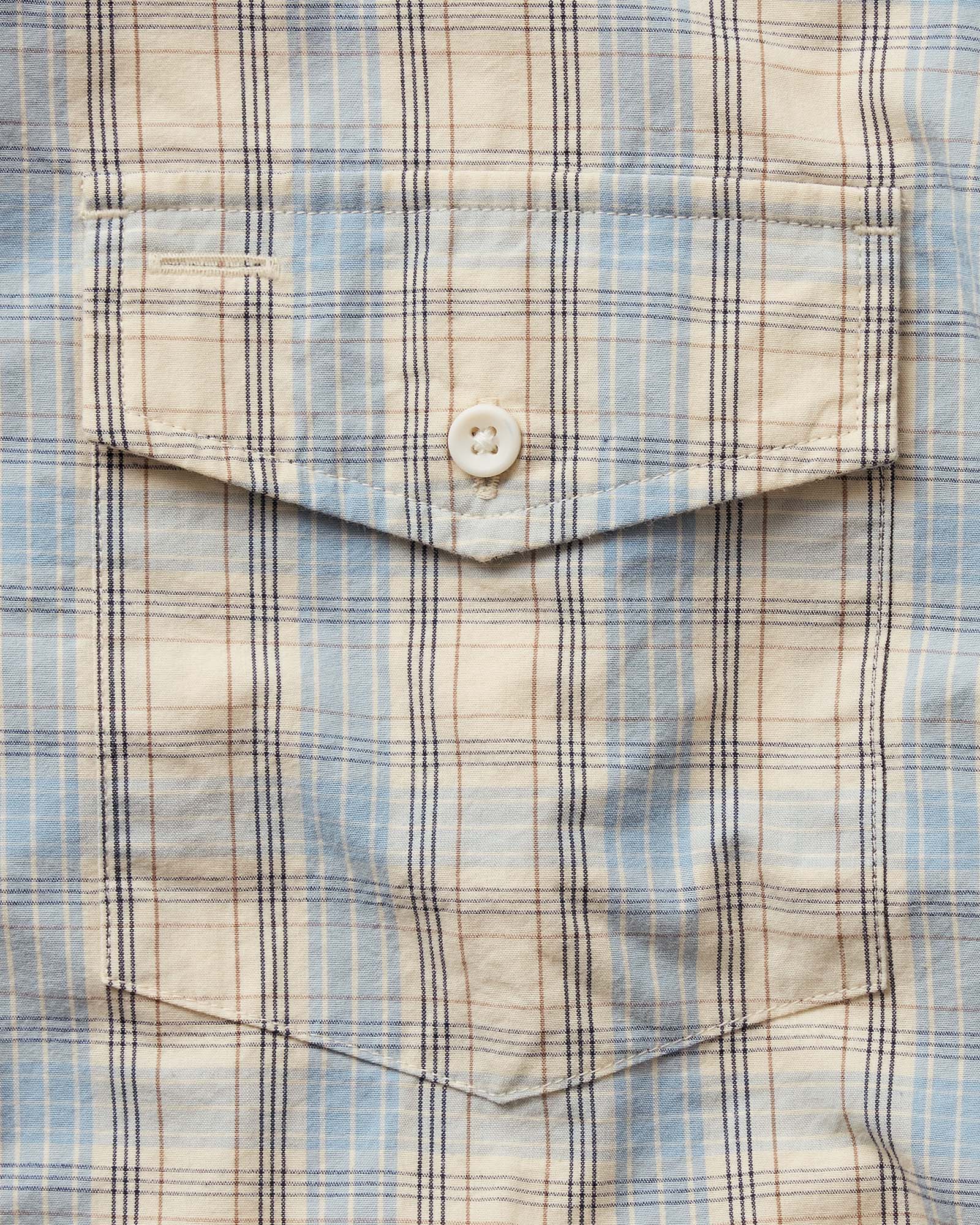 material shot of the pocket on The Logan Popover in Blue Sky Plaid, Wovens by Taylor Stitch