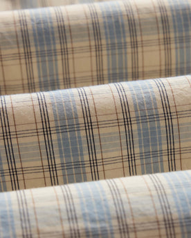 material shot of the fabric on The Logan Popover in Blue Sky Plaid, Wovens by Taylor Stitch
