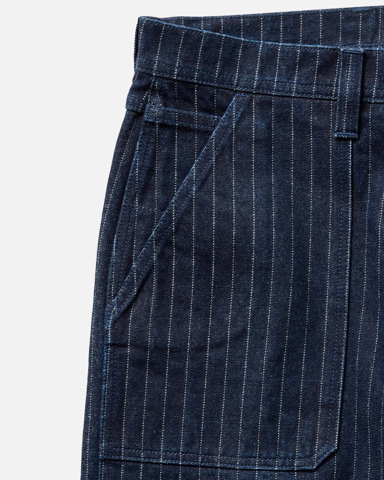 material shot of the pocket on The Mariner Jean in Rinsed Indigo Dobby Denim, Bottoms by Taylor Stitch