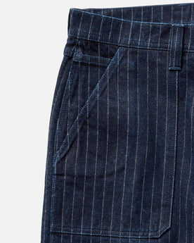 material shot of the pocket on The Mariner Jean in Rinsed Indigo Dobby Denim, Bottoms by Taylor Stitch