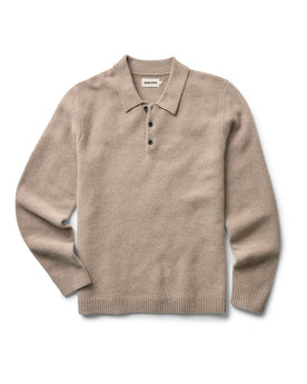 flatlay of The Newton Sweater Polo in Heather Oatmeal, Knits by Taylor Stitch