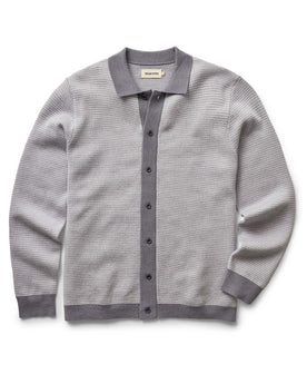 flatlay of The Nichols Polo in Heather Grey Birdseye Merino, Knits by Taylor Stitch