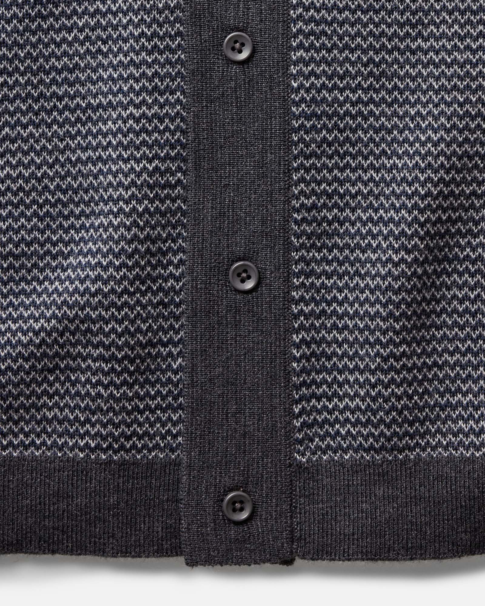 material shot of the buttons on The Nichols Polo in Navy Birdseye Merino, Knits by Taylor Stitch