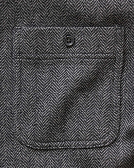 material shot of the pocket on The North Shore Knit Shirt in Heather Coal, Knits by Taylor Stitch