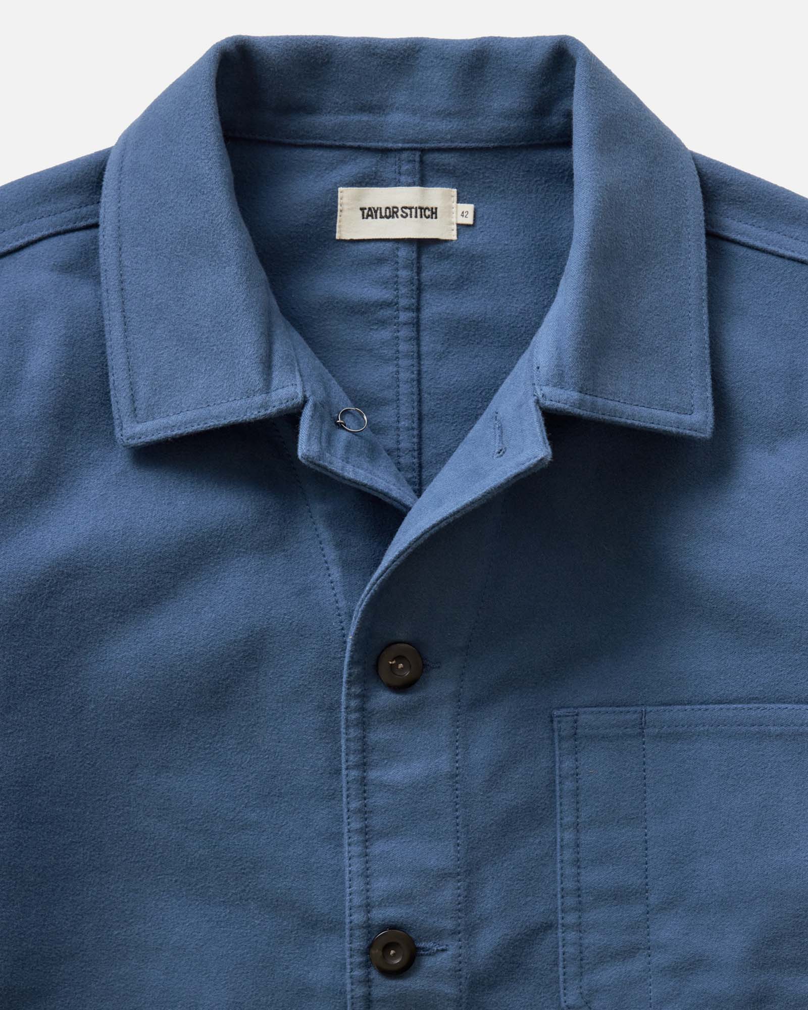 material shot of the collar on The Ojai Jacket in French Blue Moleskin, Outerwear by Taylor Stitch