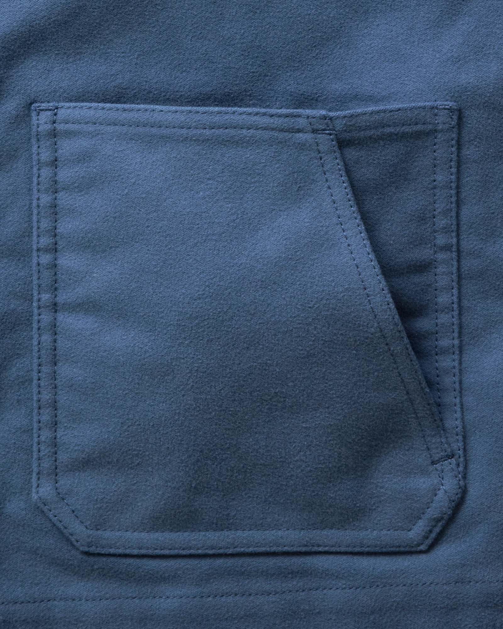 material shot of the pocket on The Ojai Jacket in French Blue Moleskin, Outerwear by Taylor Stitch