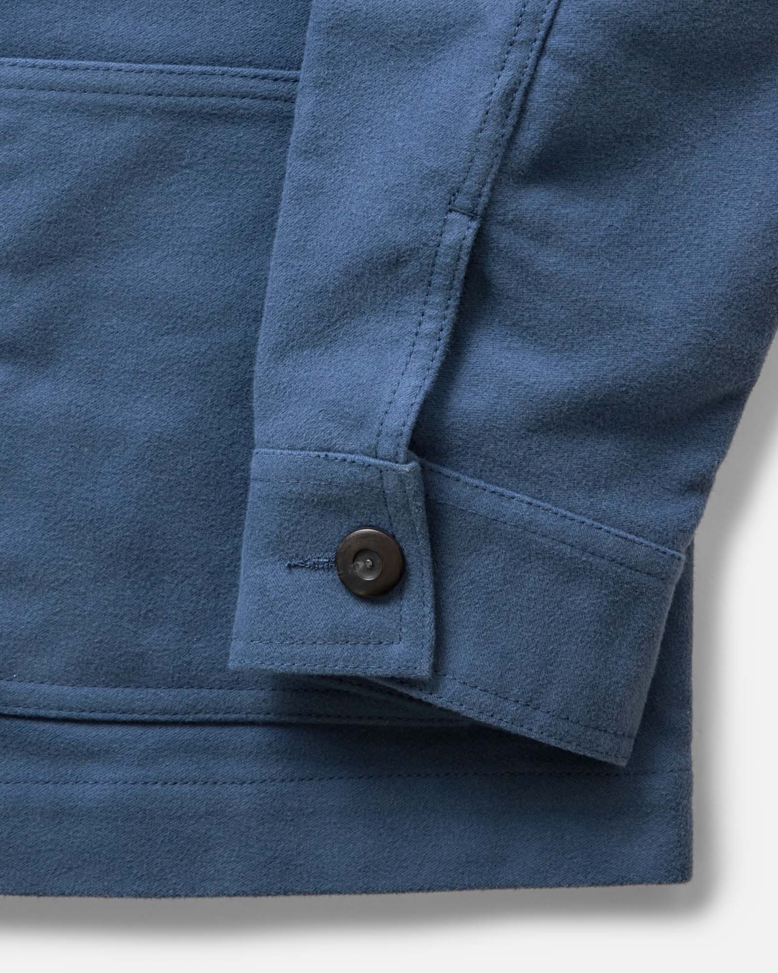 material shot of the sleeve on The Ojai Jacket in French Blue Moleskin, Outerwear by Taylor Stitch