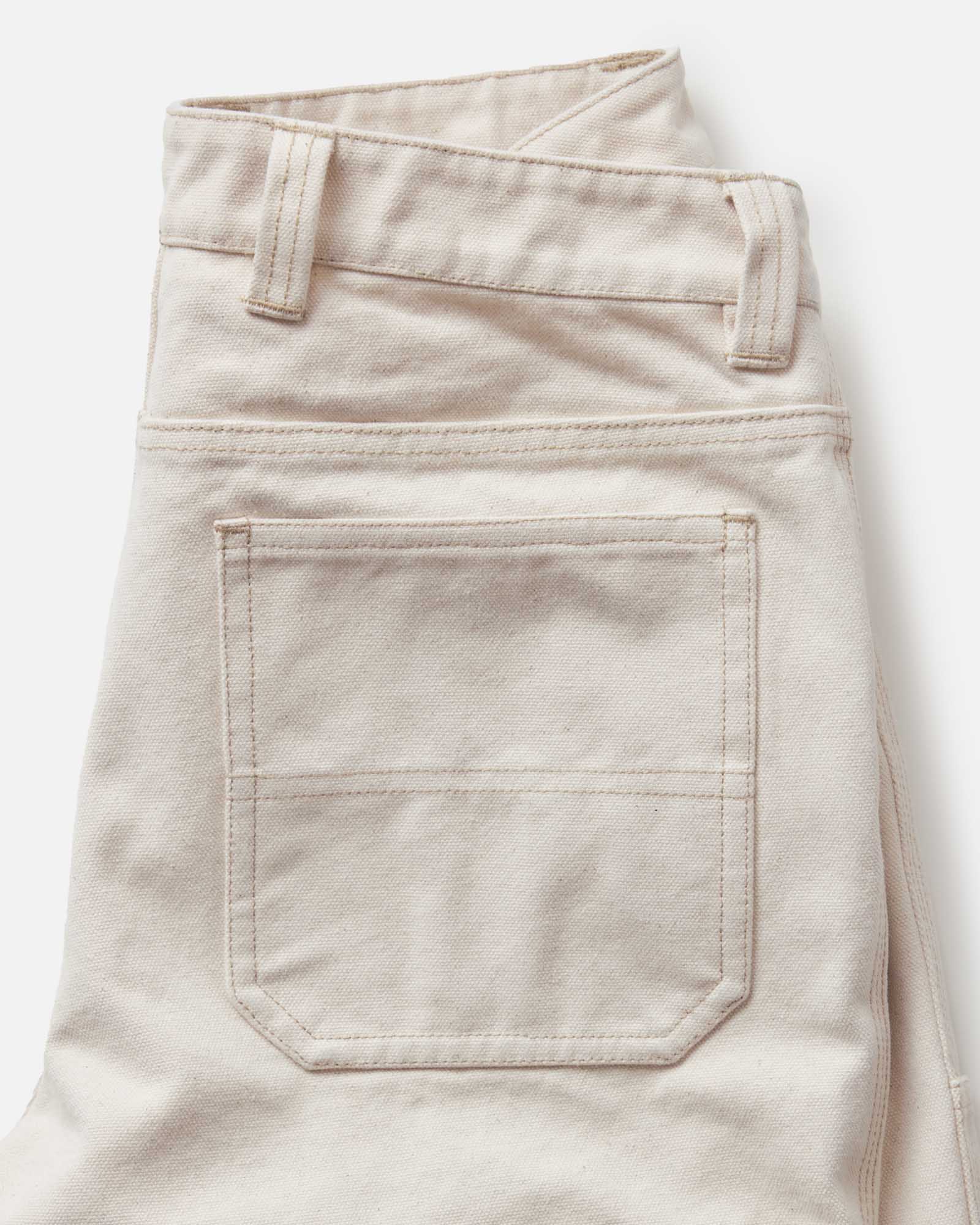 material shot of the back pocket on The Painter Pant in Seeded Natural Chipped Canvas, Bottoms by Taylor Stitch