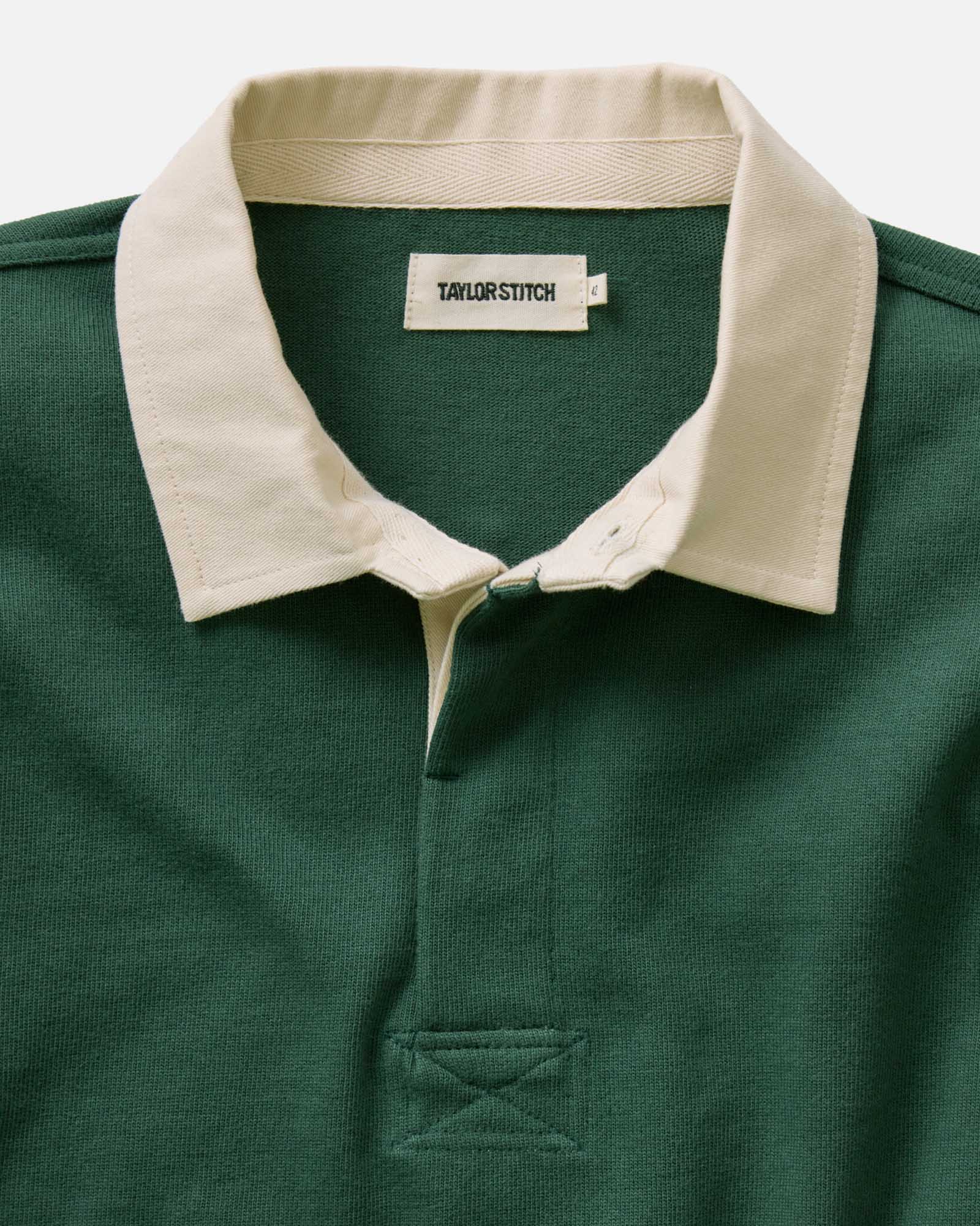 material shot of the collar on The Rugby Shirt in Ivy, Knits by Taylor Stitch