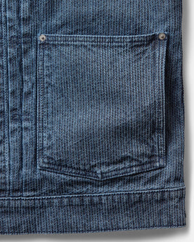 material shot of the pocket on The Ryder Jacket in Japanese Washed Indigo Sashiko, Outerwear by Taylor Stitch