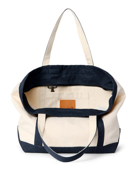 editorial image of the inside of The Schooner Tote in Seeded Natural Chipped Canvas, Accessories by Taylor Stitch
