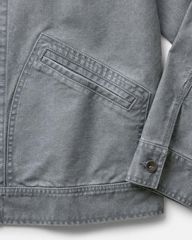 material shot of the pocket on The Shifter Jacket in Dark Grey Pigment Canvas, Outerwear by Taylor Stitch
