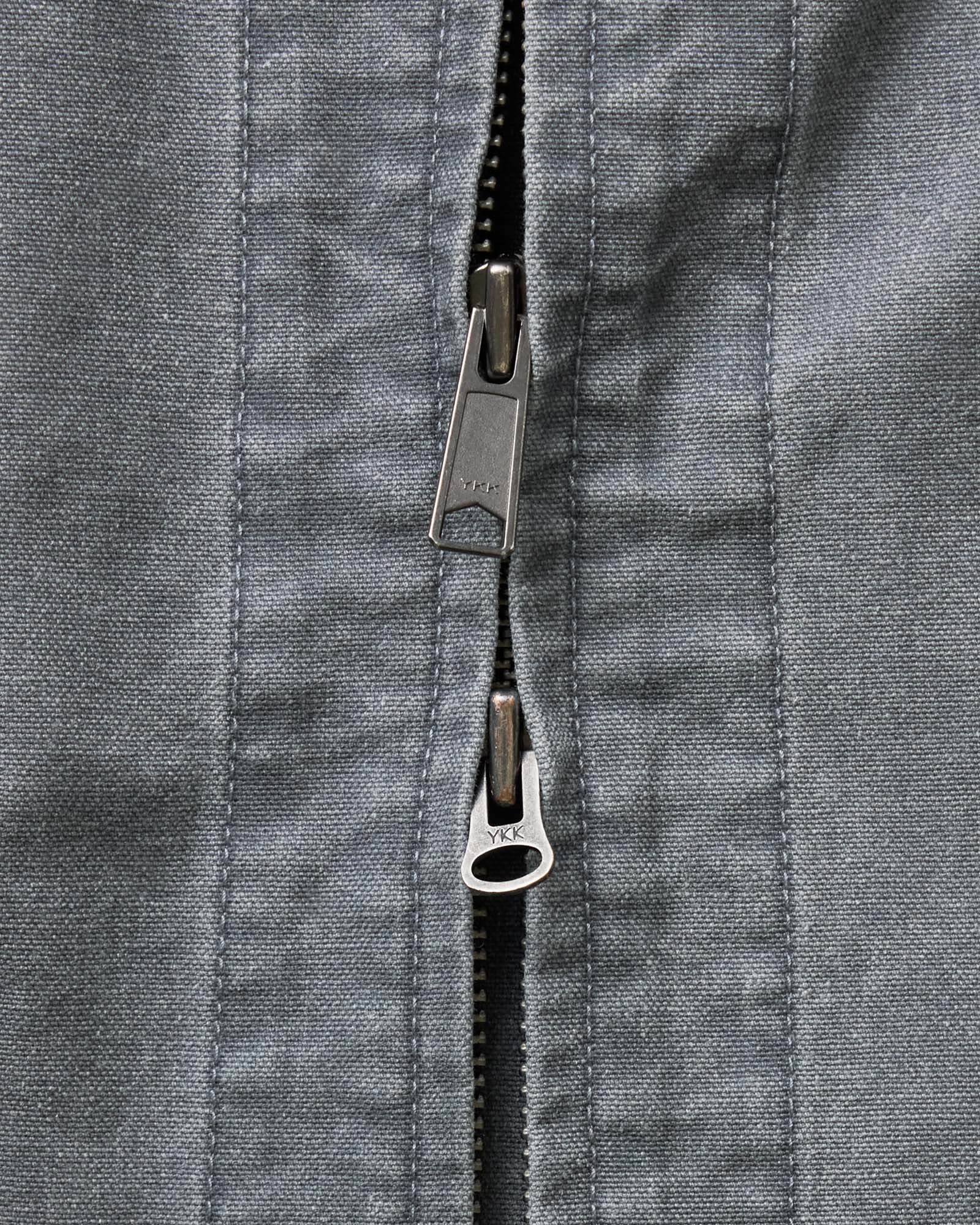 material shot of the zipper on The Shifter Jacket in Dark Grey Pigment Canvas, Outerwear by Taylor Stitch