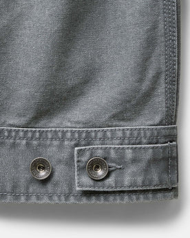 material shot of the buttons on The Shifter Jacket in Dark Grey Pigment Canvas, Outerwear by Taylor Stitch