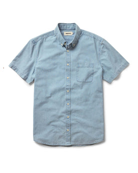 flatlay of The Short Sleeve Jack in Washed Indigo Oxford, Wovens by Taylor Stitch