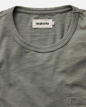 material shot of the collar on The Slub Tee in Smoked Olive, Knits by Taylor Stitch