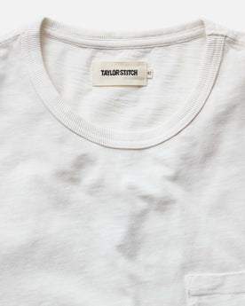 material shot of the collar on The Slub Tee in White, Knits by Taylor Stitch
