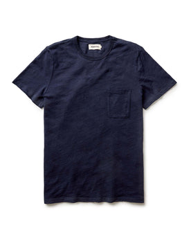 flatlay of The Organic Cotton Tee in Rinsed Indigo, Knits by Taylor Stitch