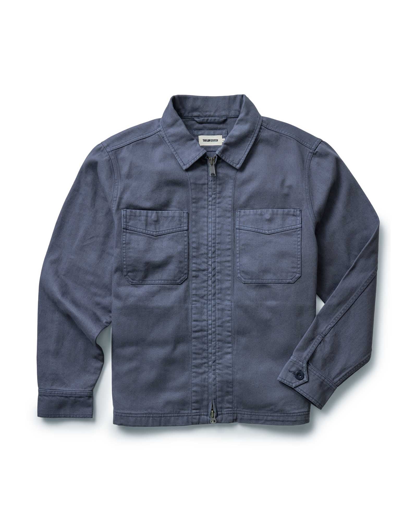 flatlay of The Station Jacket in Petrol Blue Broken Twill, Outerwear by Taylor Stitch
