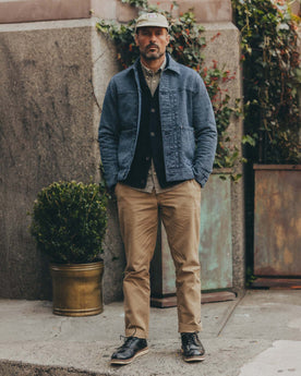 fit model posing in The Straight Foundation Pant in Organic Khaki, Bottoms by Taylor Stitch