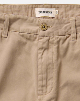 material shot of the waistband on The Straight Foundation Pant in Organic Khaki, Bottoms by Taylor Stitch