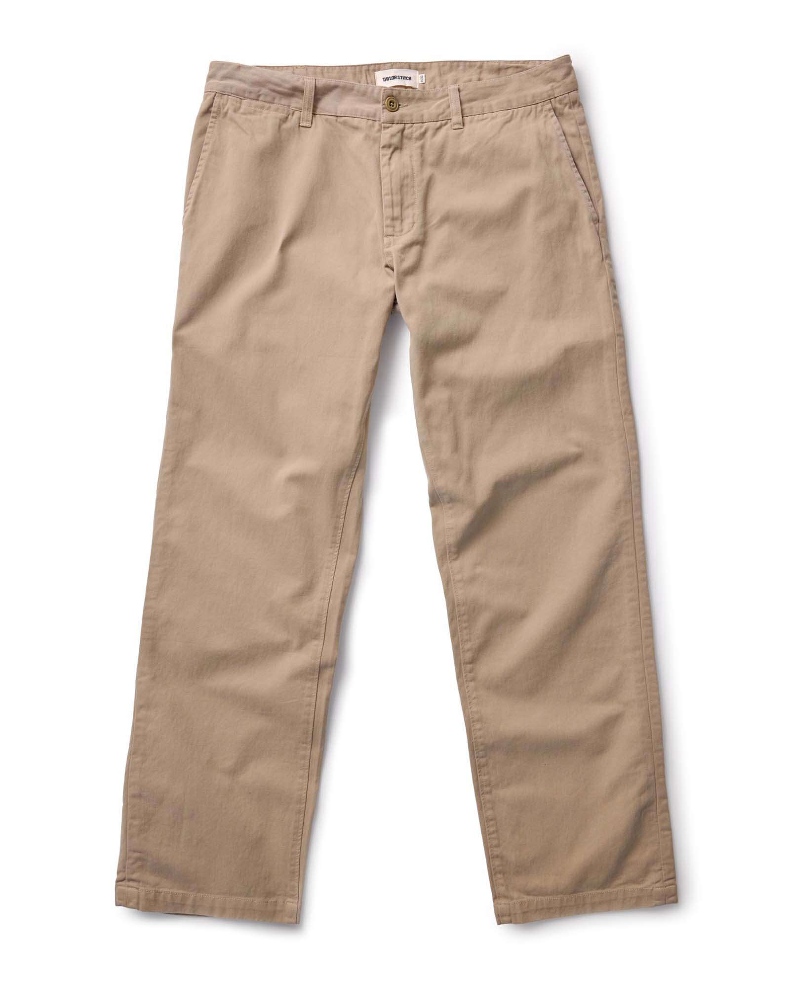 flatlay of The Straight Foundation Pant in Organic Khaki, Bottoms by Taylor Stitch