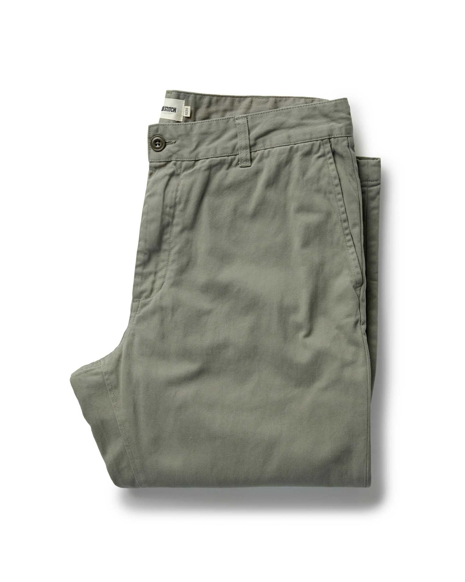 flatlay of The Straight Foundation Pant in Organic Smoked Olive, Bottoms by Taylor Stitch