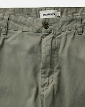 material shot of the waistband on The Straight Foundation Pant in Organic Smoked Olive, Bottoms by Taylor Stitch