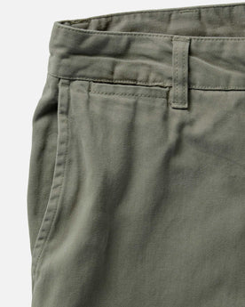material shot of the 5th pocket on The Straight Foundation Pant in Organic Smoked Olive, Bottoms by Taylor Stitch