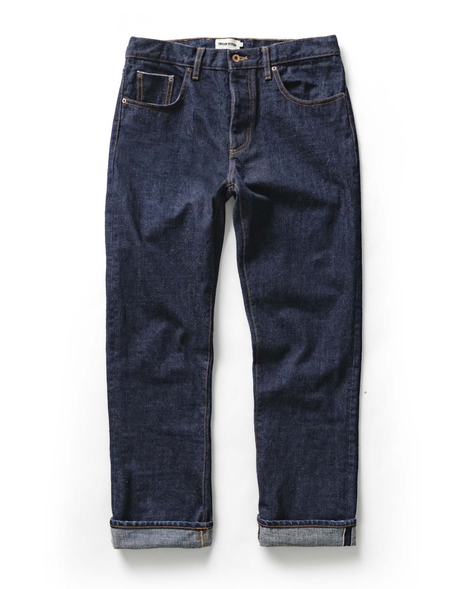 flatlay of The Straight Jean in Rinsed Yoshiwa Selvedge, Bottoms by Taylor Stitch