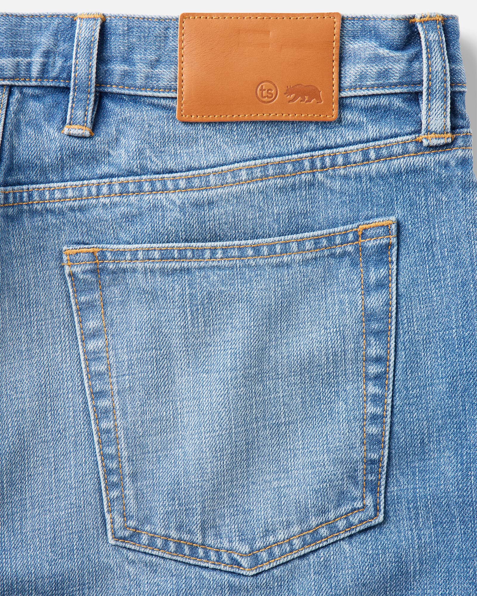 material shot of the pocket on The Straight Jean in Light Wash Organic Selvedge, Bottoms by Taylor Stitch