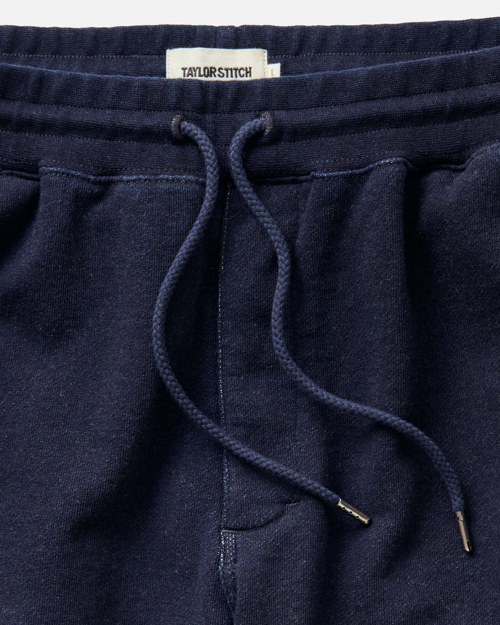 material shot of the waistband on The Sunset Pant in Rinsed Indigo Terry, Bottoms by Taylor Stitch
