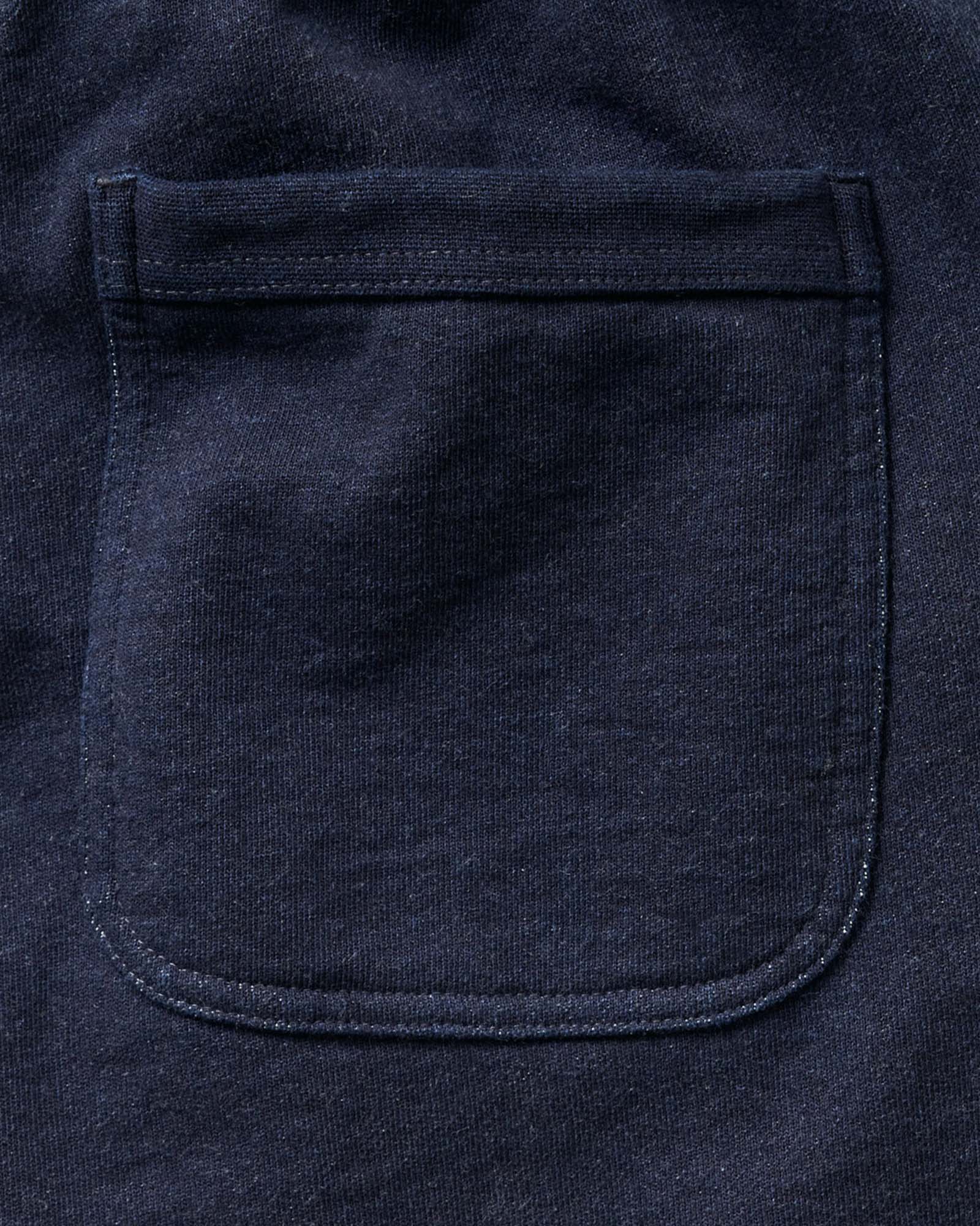 material shot of the back pockets on The Sunset Pant in Rinsed Indigo Terry, Bottoms by Taylor Stitch