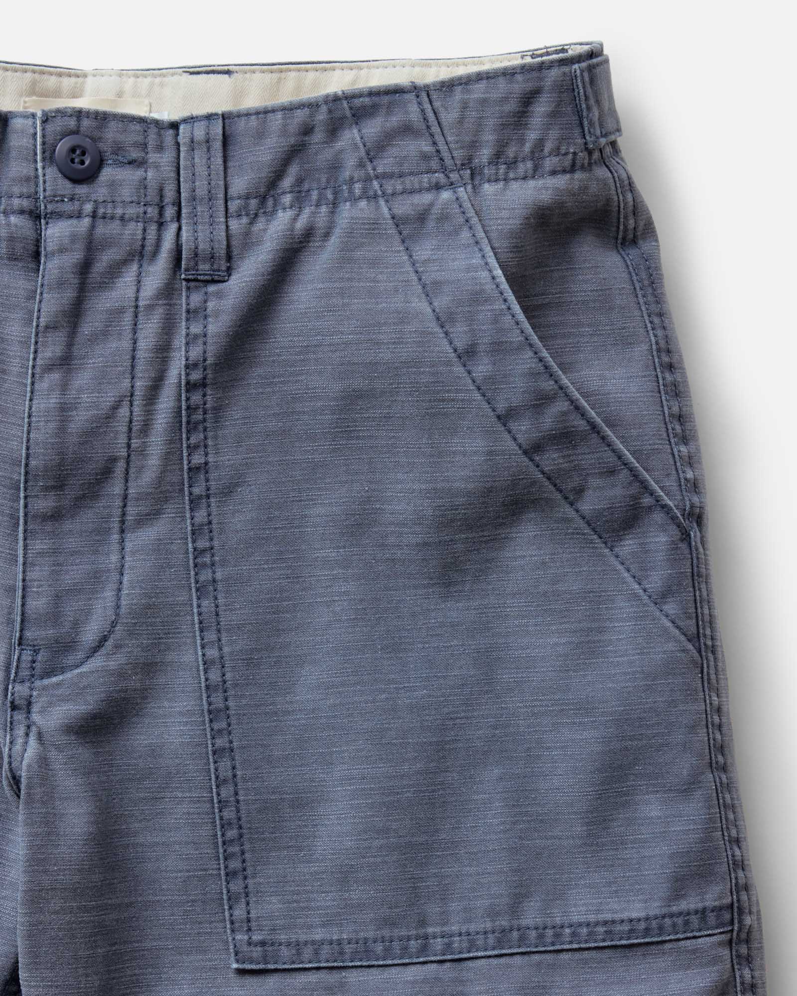 material shot of the pocket on The Surplus Short in Dark Navy Reverse Sateen, Bottoms by Taylor Stitch