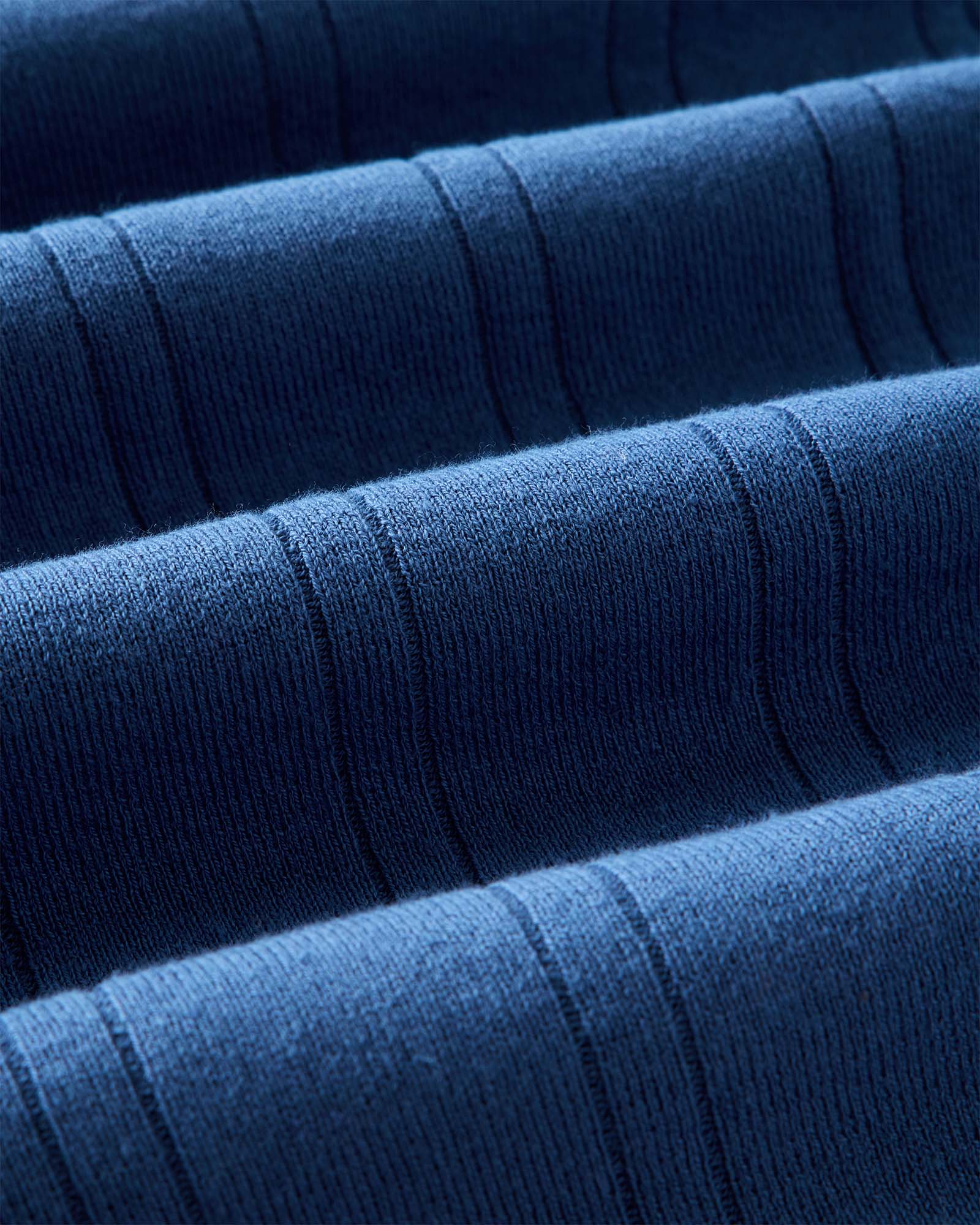 material shot of the fabric on The Valencia Sweater Polo in Heather Clear Blue Rib, Knits by Taylor Stitch