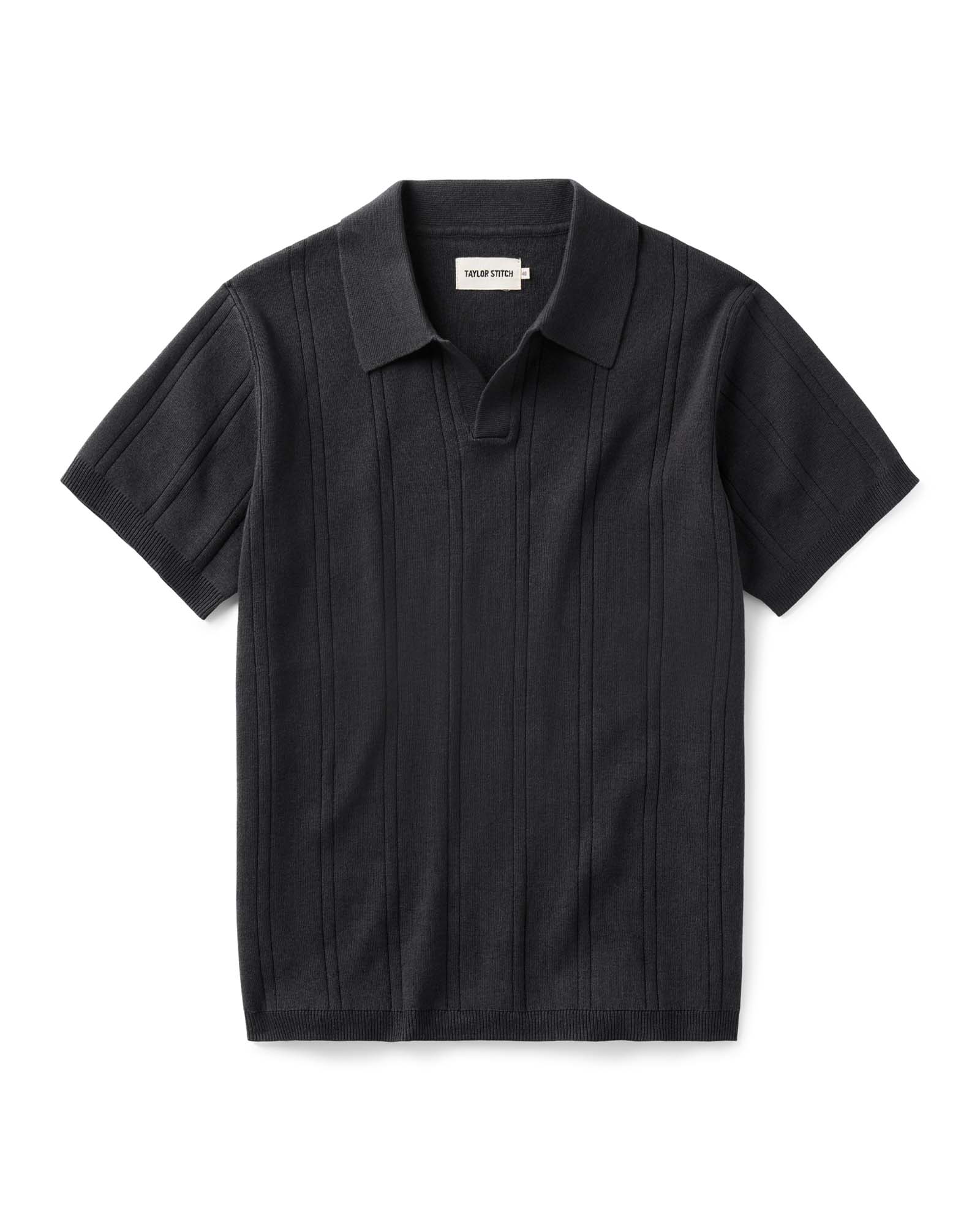 flatlay of The Valencia Sweater Polo in Heather Coal Rib, Knits by Taylor Stitch