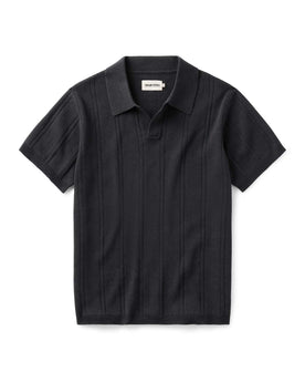 flatlay of The Valencia Sweater Polo in Heather Coal Rib, Knits by Taylor Stitch