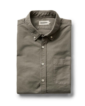 folded flatlay of The Jack in Smoked Olive Oxford, Wovens by Taylor Stitch