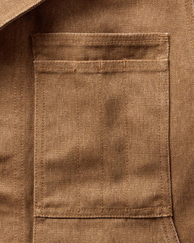 material shot of the pocket on The Longshore Jacket in Tobacco Chipped Canvas, Outerwear by Taylor Stitch