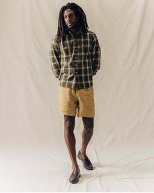 Model standing in The Apres Short in Wheat Hemp