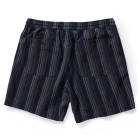 flatlay of The Apres Short in Indigo Stripe, shown from back